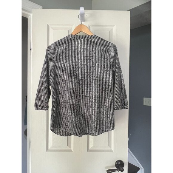 212 Collection Blouse Small | Black White Abstract Print Top | 3/4 Sleeve Lightw - Picture 4 of 4